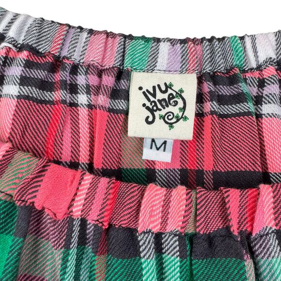 Ivy Jane Pink Green Plaid Floral Embroidered Stretchy Flowy Cotton Top - Picture 10 of 12